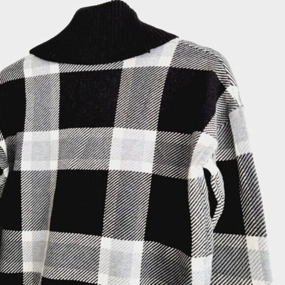 MAX STUDIO / B&W Plaid Check Cowl / TurtleNeck Sweater Sz XS - Picture 8 of 11